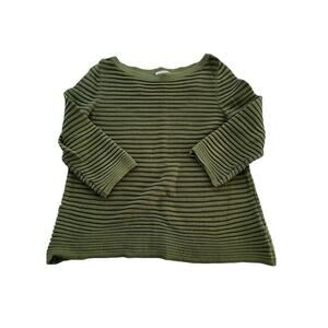 COS Forest Green Textured Ribbed Striped Sweater Top 3/4 Sleeve Size Small